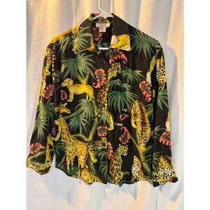 100% Silk,Vintage Animal Print, Woman's Blouse, by FU DA.  Size S.